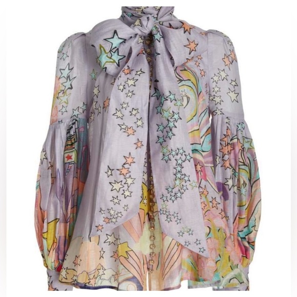 NWOT Zimmermann Concert Tie Neck Concert Lilac Collage Blouse Size XS/ AU 0 RARE - Picture 4 of 13